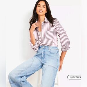 Loft Striped Red and White button down top